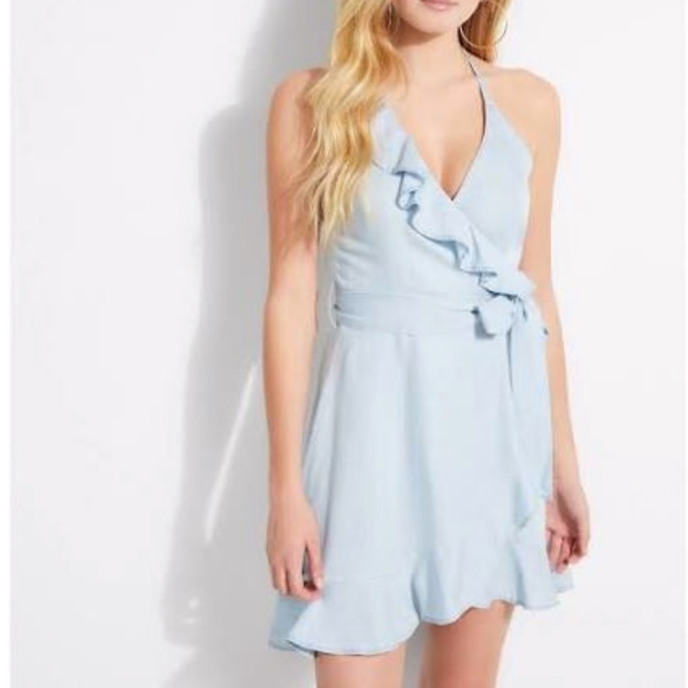 GUESS Women's Chambray Ruffle Dres